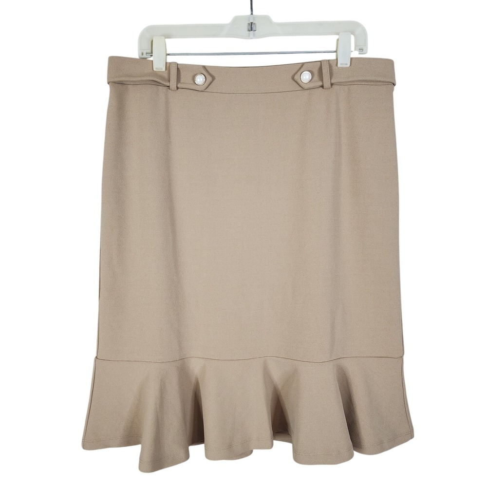 NYCC Size Large Tan Khaki Ruffled Flounce Hem Knee Length Elastic Waist Skirt